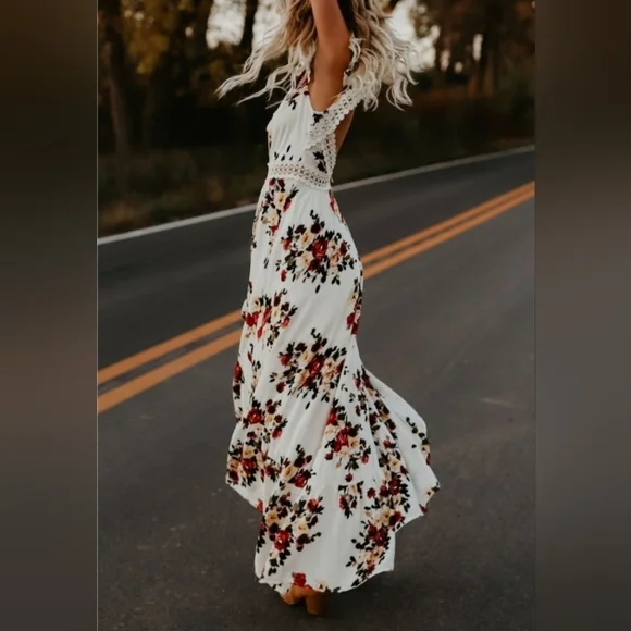 Women Floral Evening Party Summer Beach Casual Maxi Dress, Size Small - Picture 2 of 13